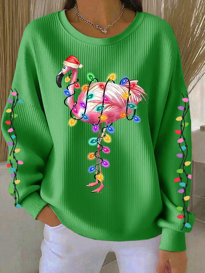 Sweat-shirts Femmes Décontracté Printemps / Automne Flamant Polyester Micro-élasticité Vacances Col Rond Droit Régulier