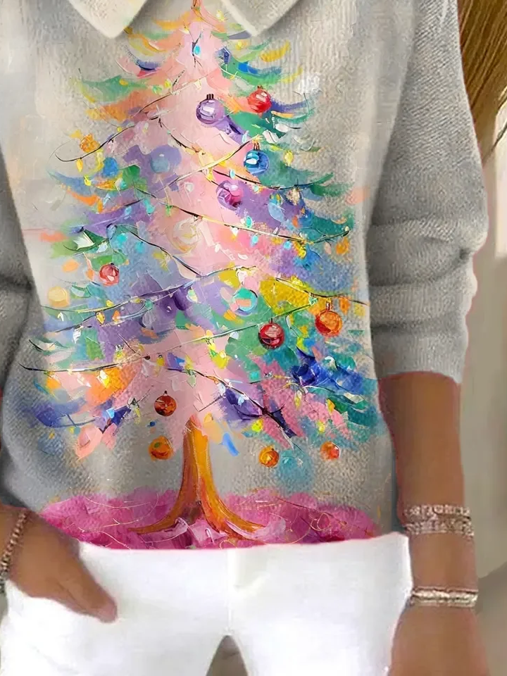 Pulls Décontracté Printemps / Automne Noël Polyester Imprimé Micro-élasticité Quotidien Coupe Régulière Col Châle pour Femmes