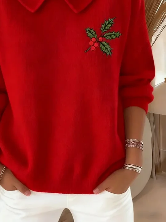 Pulls Femmes Décontracté Printemps / Automne Noël Polyester Imprimé Micro-élasticité Coupe Régulière Manches Longues Régulier