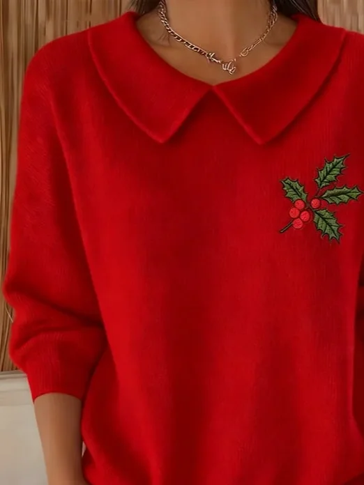 Pulls Femmes Décontracté Printemps / Automne Noël Polyester Imprimé Micro-élasticité Coupe Régulière Manches Longues Régulier