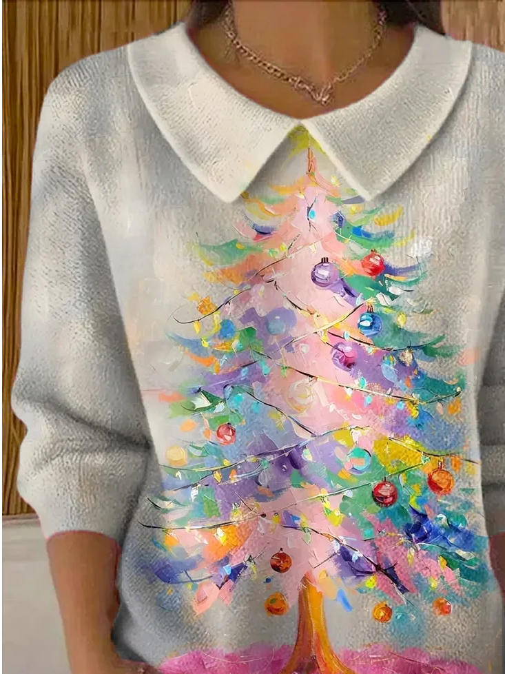 Pulls Décontracté Printemps / Automne Noël Polyester Imprimé Micro-élasticité Quotidien Coupe Régulière Col Châle pour Femmes