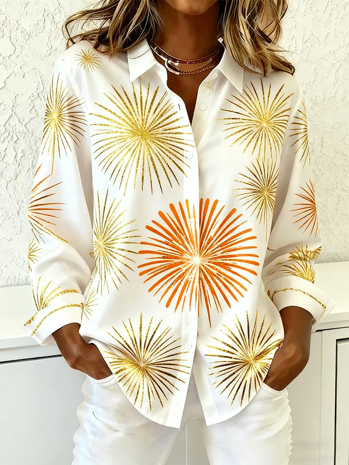 Chemises Femmes Décontracté Printemps / Automne Noël Vacances Noël Manches Longues Col Châle Régulier Droit