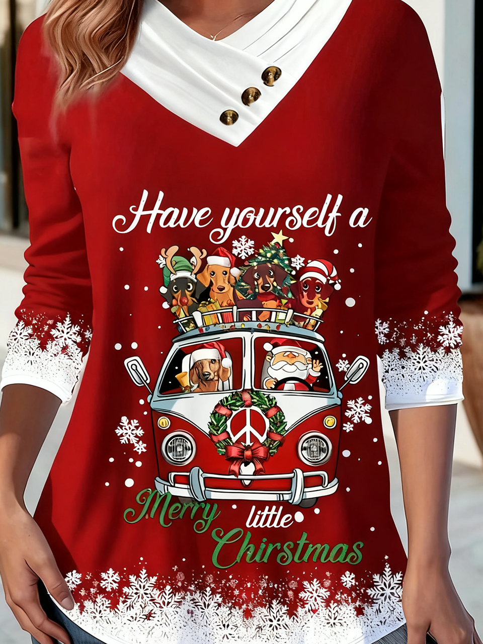 T-shirts Décontracté Printemps / Automne Noël Coton Micro-élasticité Fête Manches Longues Droit Régulier pour Femmes