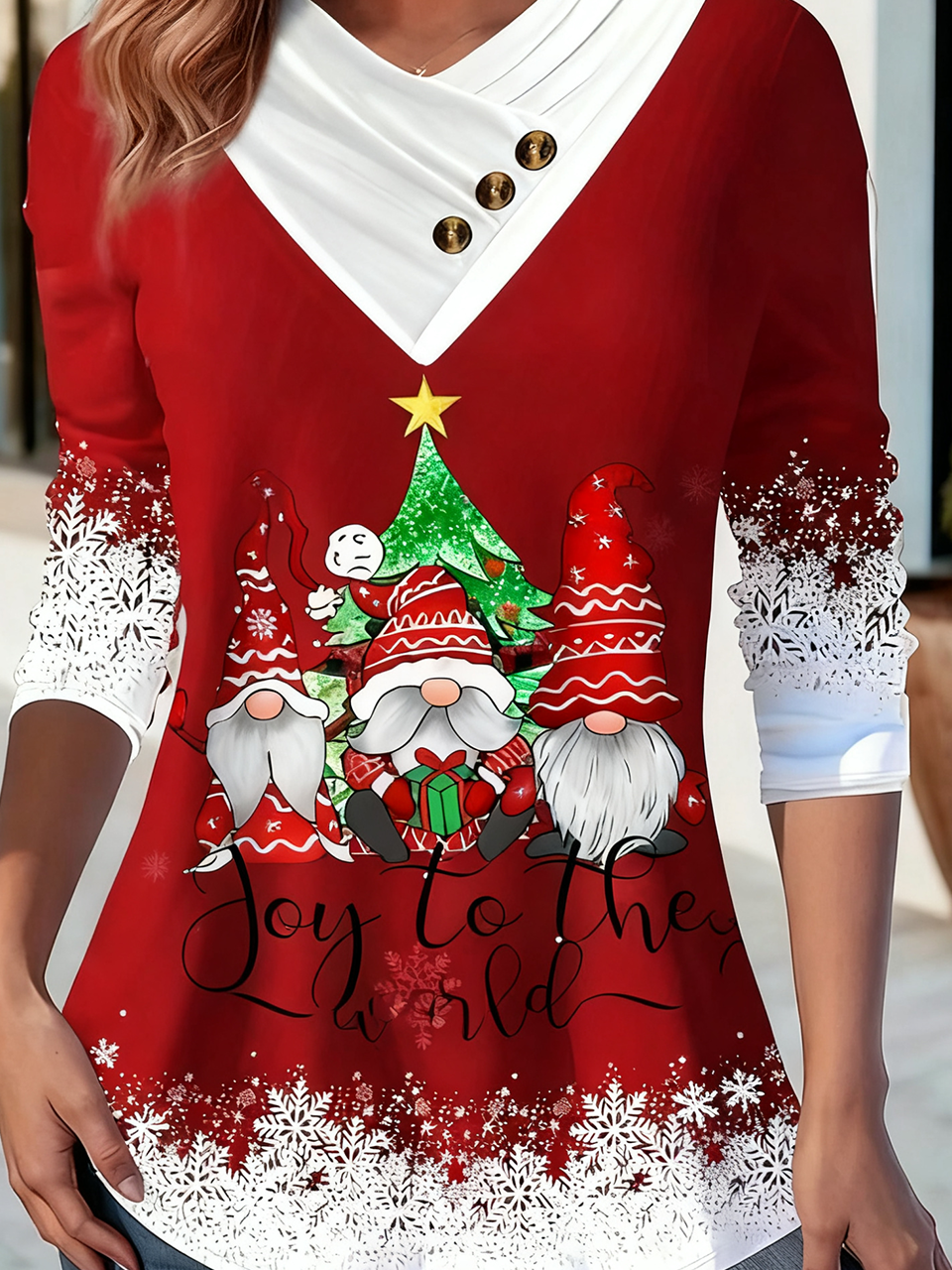 T-shirts Décontracté Printemps / Automne Noël Coton Micro-élasticité Fête Manches Longues Droit Régulier pour Femmes