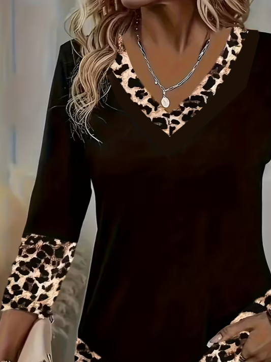 T-shirts Décontracté Printemps / Automne Motif Léopard Imprimé Aucune élasticité Jersey Droit Régulier T.-N.-L. pour Femmes