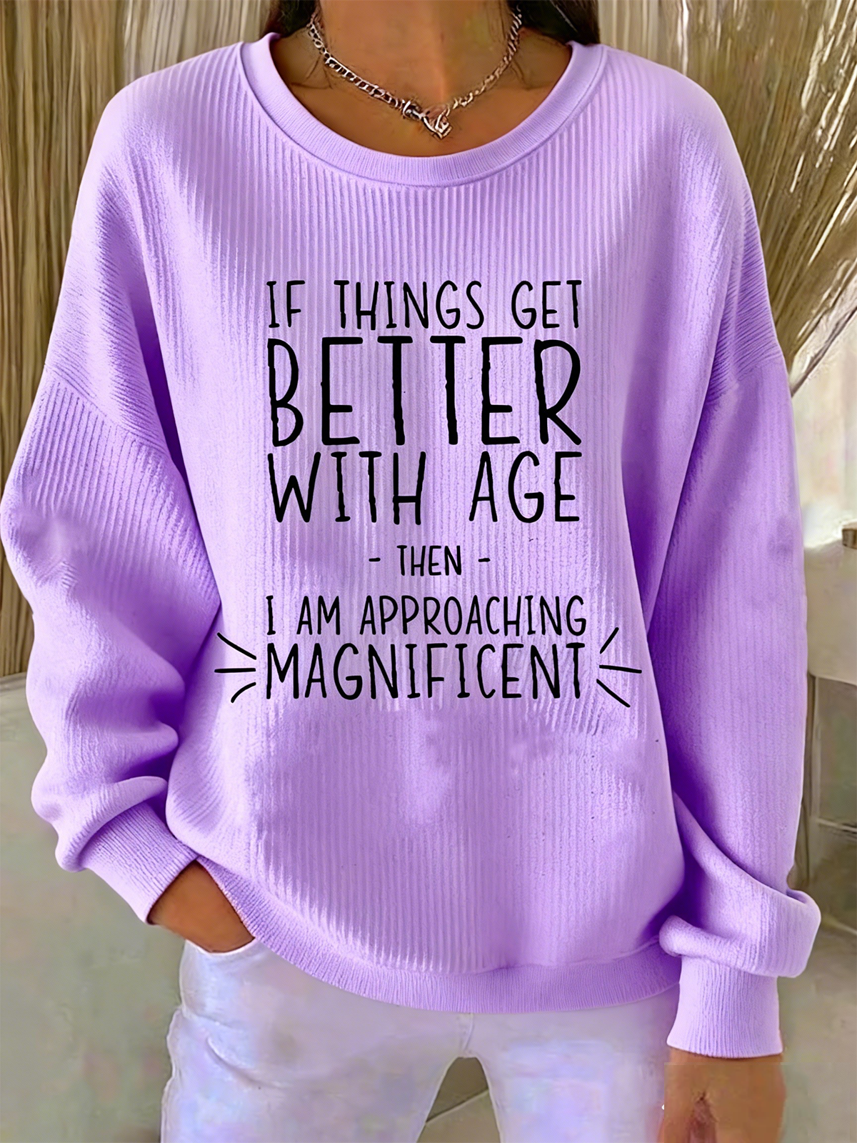 Sweat-shirts Décontracté Printemps / Automne Imprimé de Lettre Motif Naturel Col Rond en Mélangé de Coton Régulier Droit Régulier pour Femmes