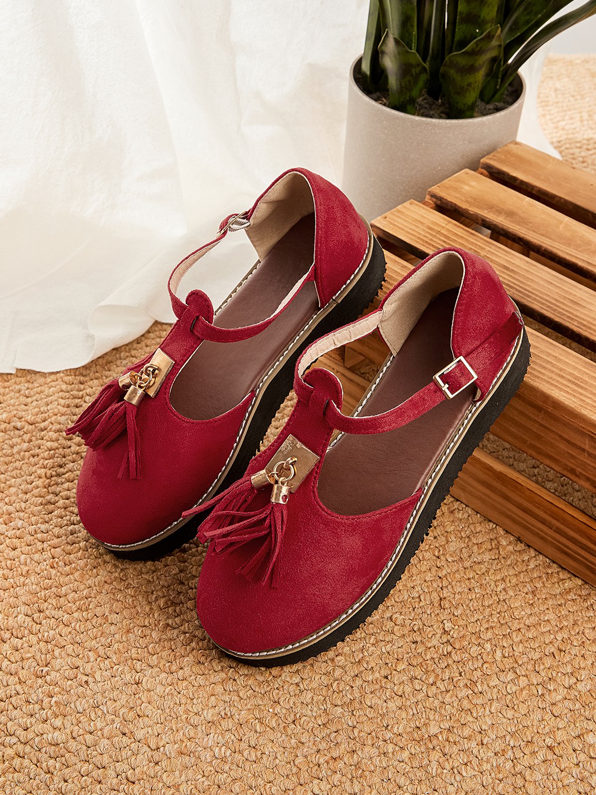 Femmes Or Boucle Frange Mary Jane Chaussure