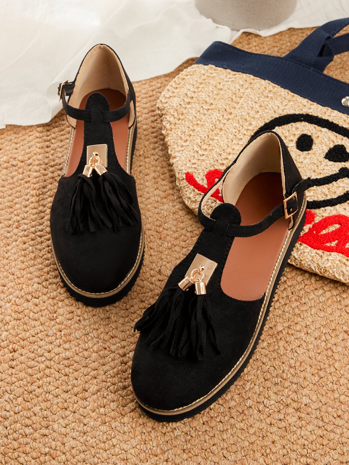Femmes Or Boucle Frange Mary Jane Chaussure