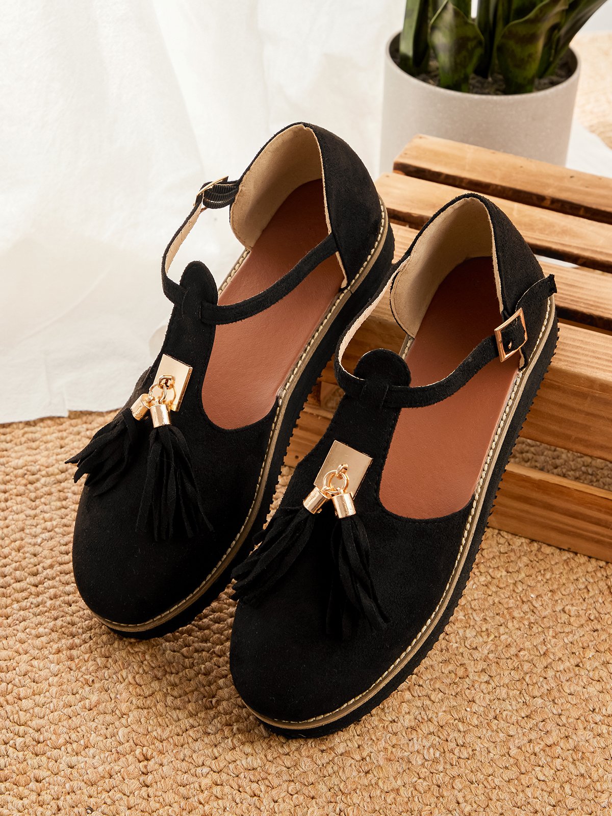 Femmes Or Boucle Frange Mary Jane Chaussure