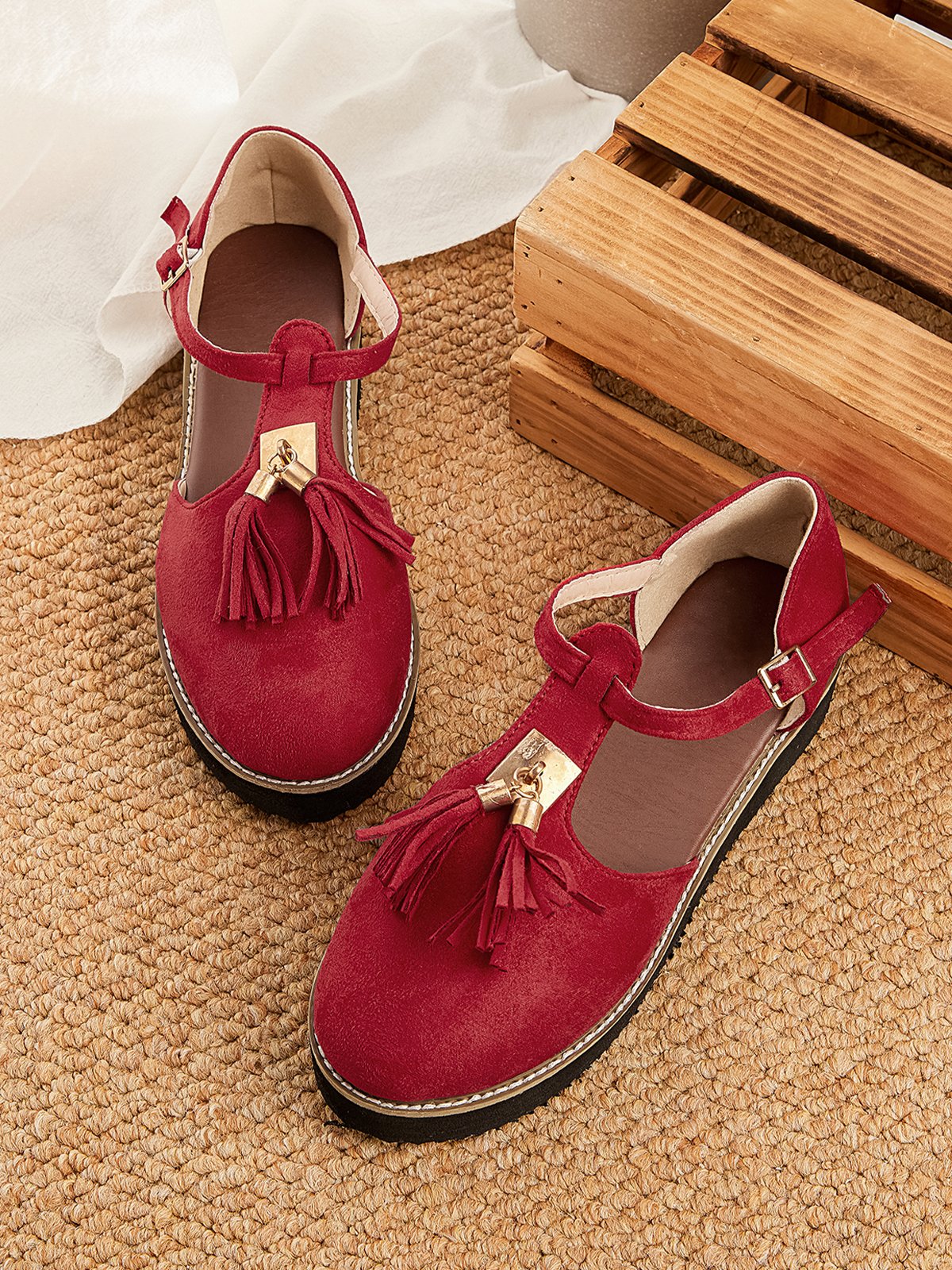 Femmes Or Boucle Frange Mary Jane Chaussure