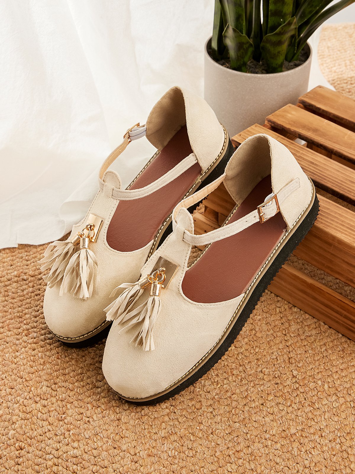 Femmes Or Boucle Frange Mary Jane Chaussure