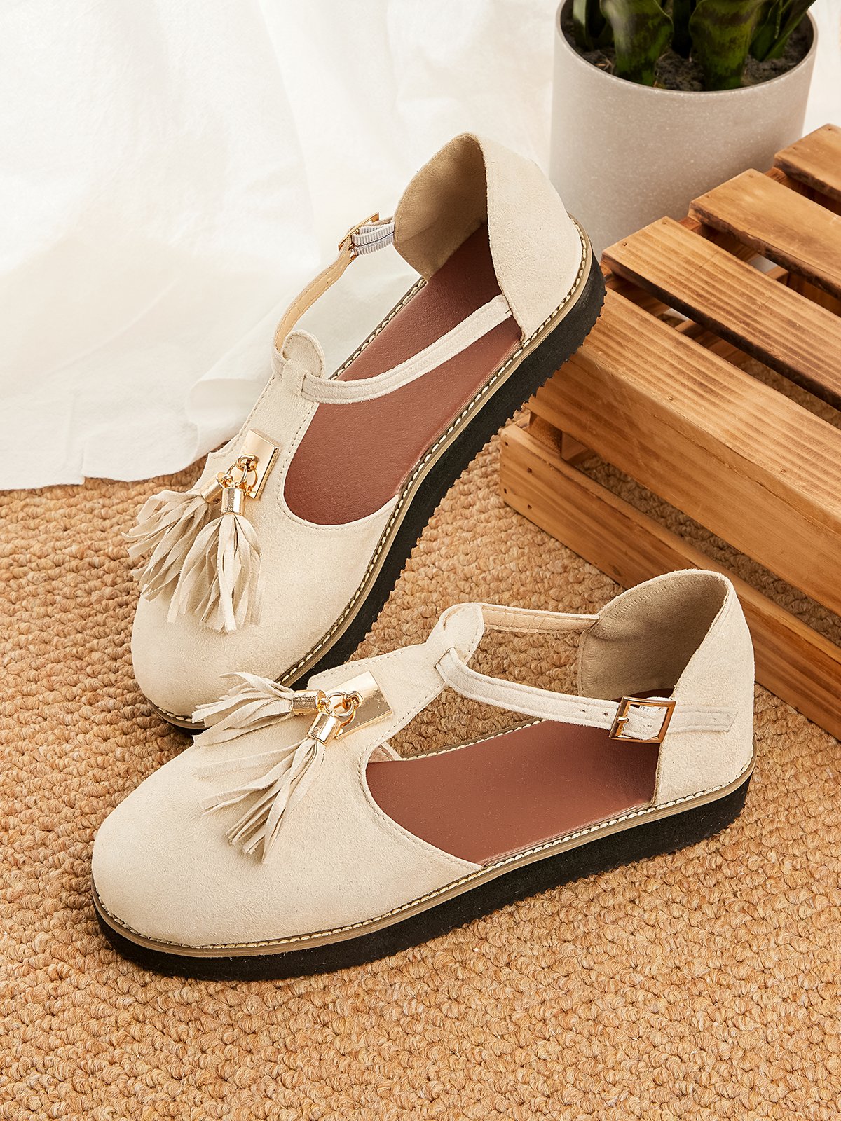 Femmes Or Boucle Frange Mary Jane Chaussure