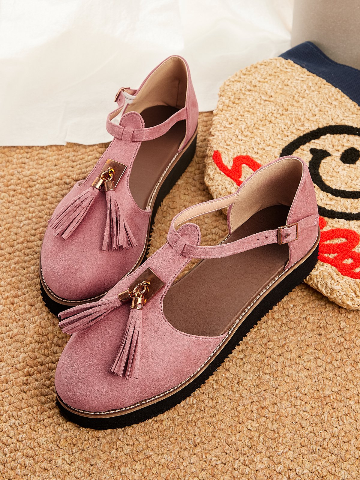 Femmes Or Boucle Frange Mary Jane Chaussure