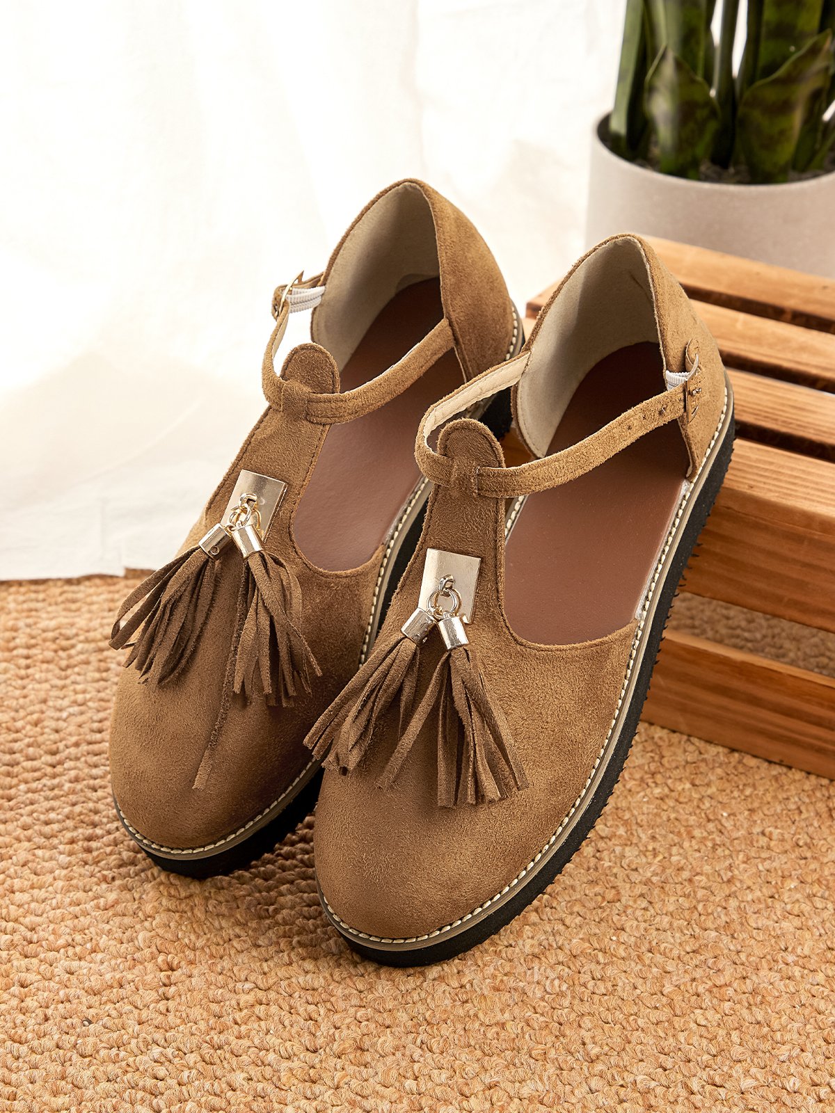 Femmes Or Boucle Frange Mary Jane Chaussure