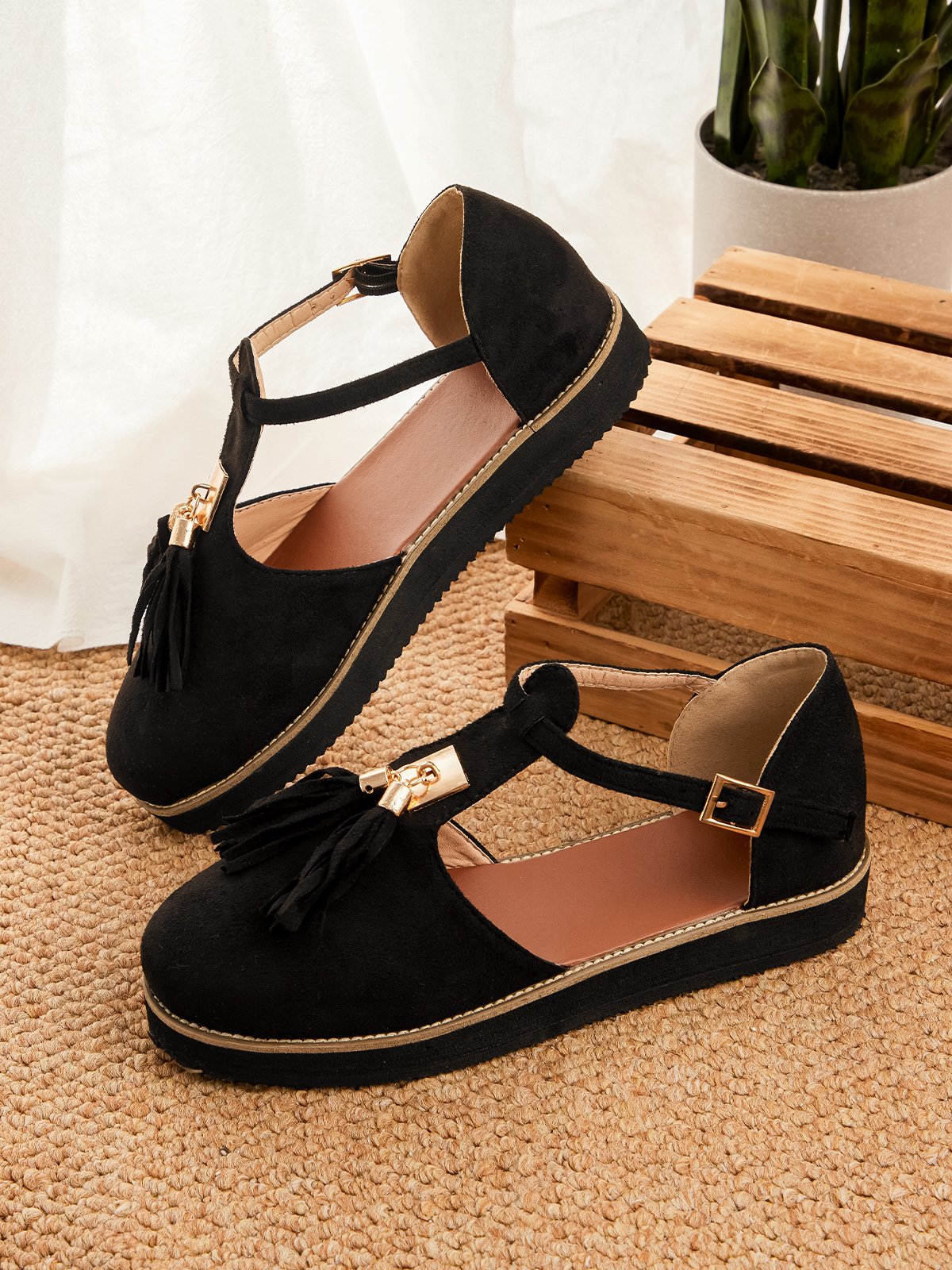 Femmes Or Boucle Frange Mary Jane Chaussure
