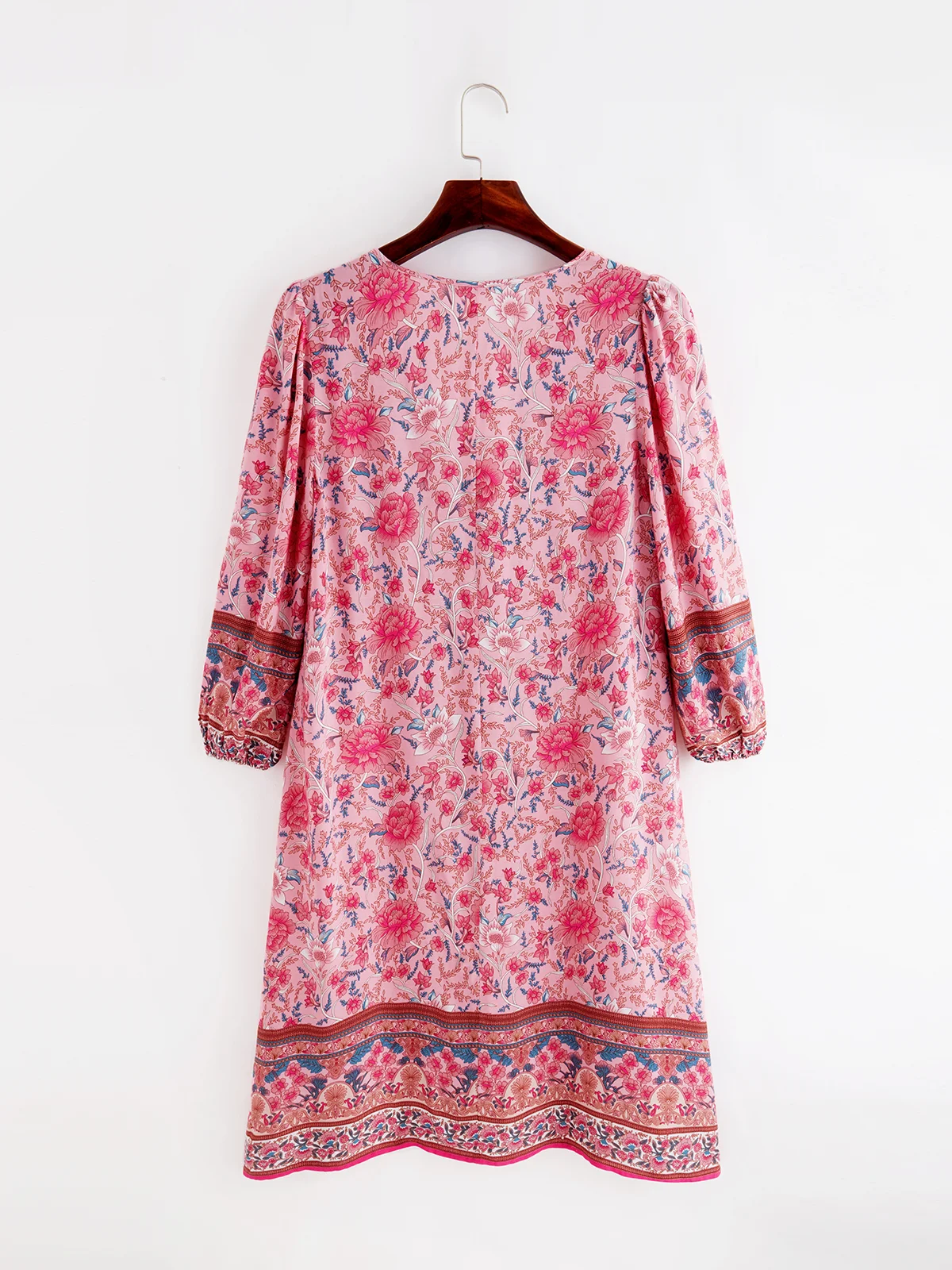 Robe bohème pour femme décontractée à manches 3/4 rétro imprimé floral Mini robes d'été fluide robe d'été Cocktail