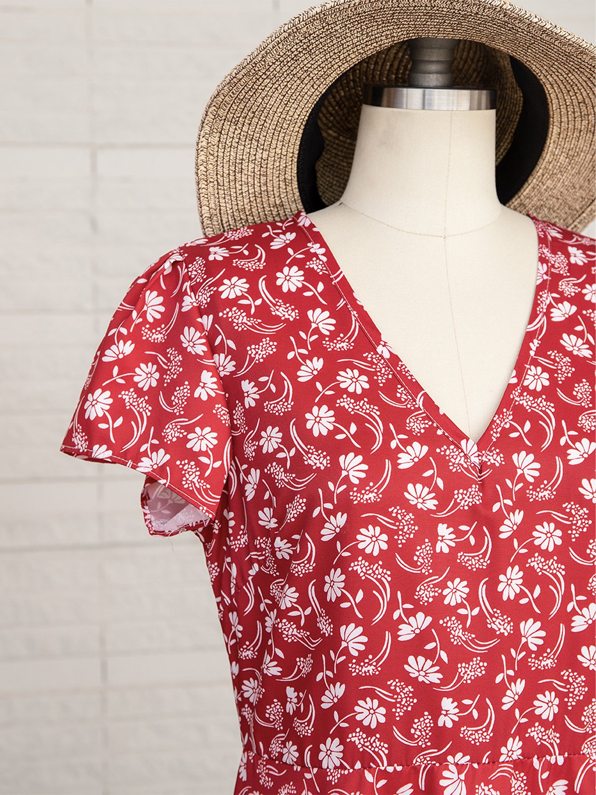Robe D'été Femme Vetement Hippie Chic Florale Mince à Manches Courtes