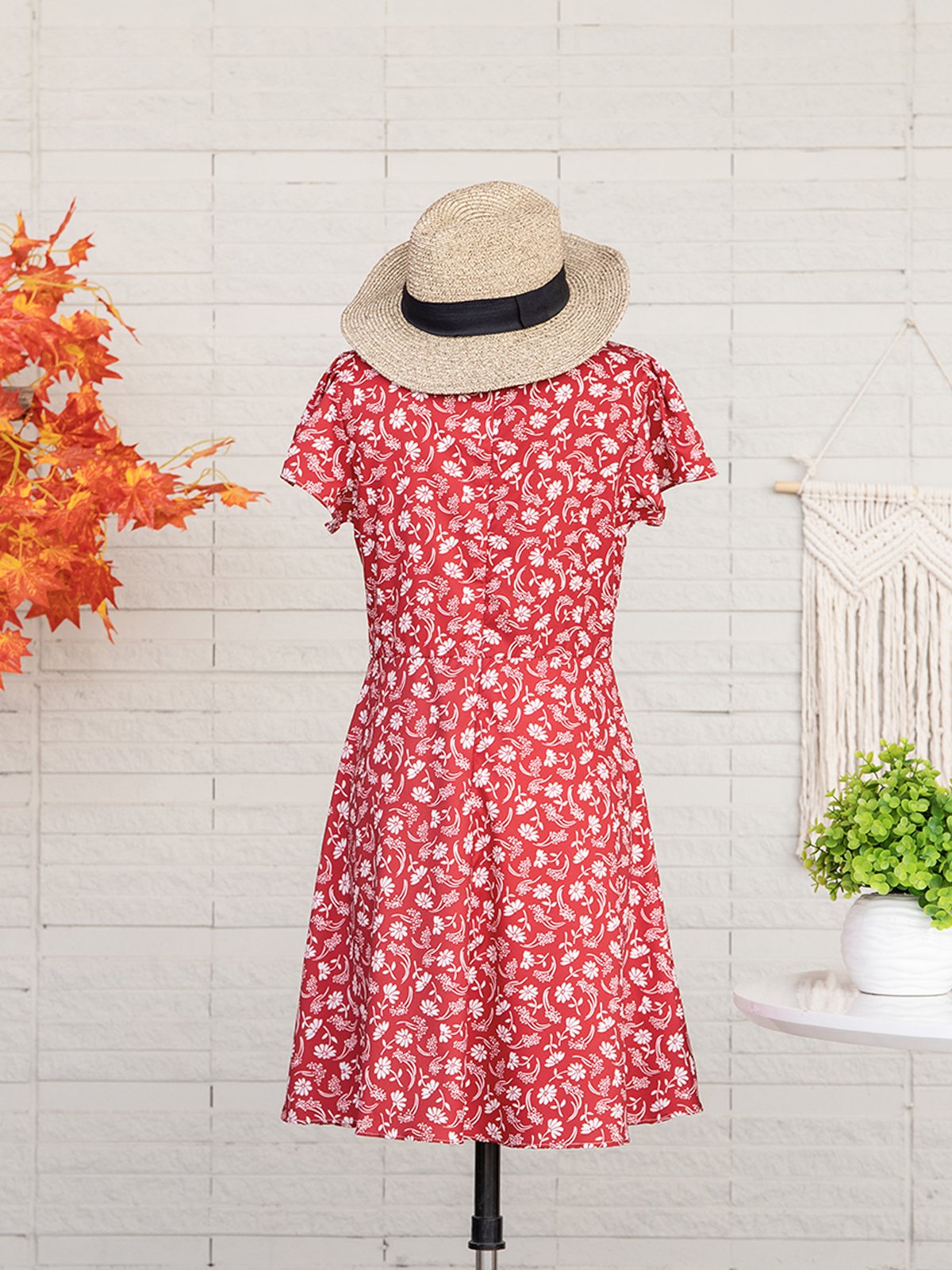 Robe D'été Femme Vetement Hippie Chic Florale Mince à Manches Courtes