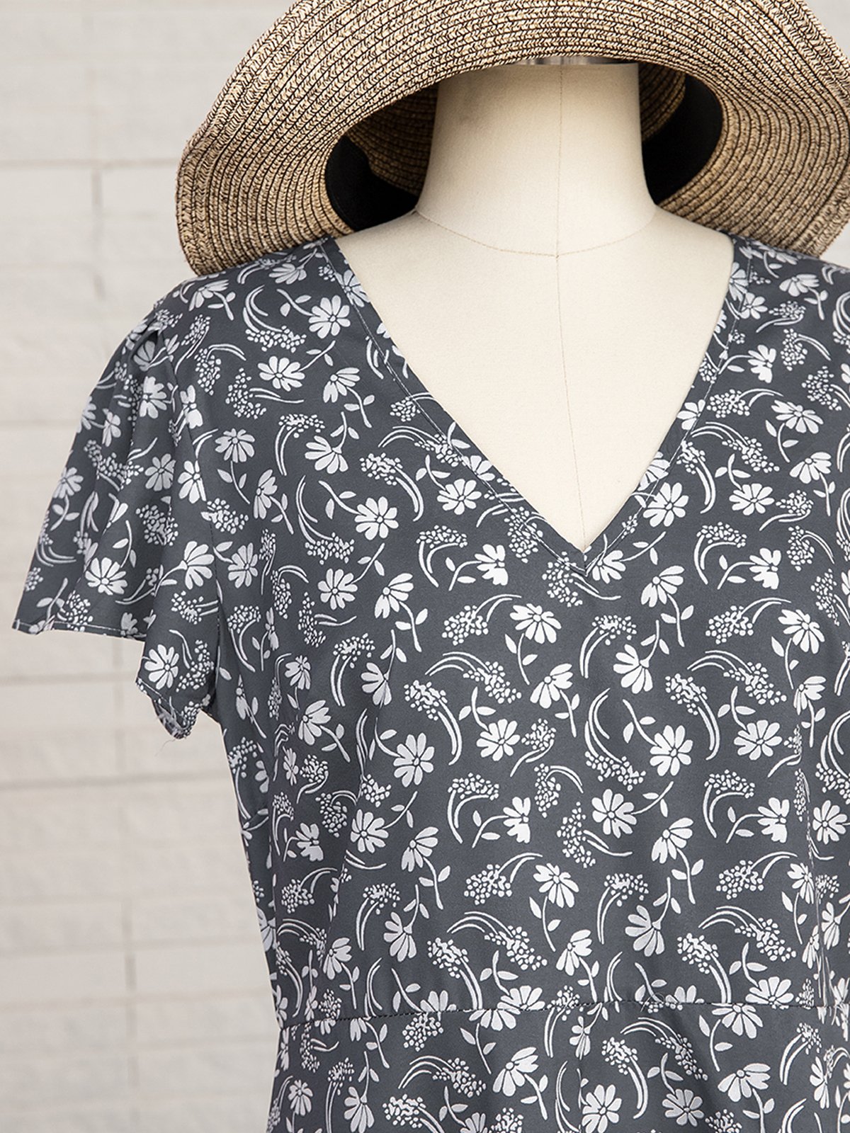 Robe D'été Femme Vetement Hippie Chic Florale Mince à Manches Courtes