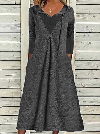 Robes Décontracté Plain Hiver Sweat-shirt à Capuche Naturel Micro-Élasticité Quotidien Jersey A-ligne pour Femmes