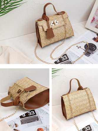 Sac à Main Bandoulière En Paille Tressée Beige - Sangle Marron - Neuf Sans étiquette