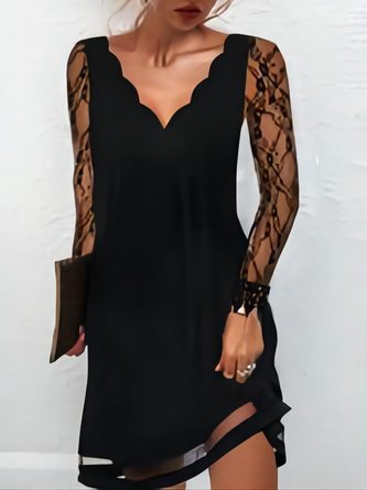 Femmes Plain Noir Col V Confortable Maille Court Robe Décontracté