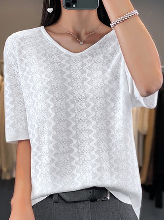 Famulily T-shirt Décontracté Col V Manches Courtes Été Pour Femme - Confort Et Style