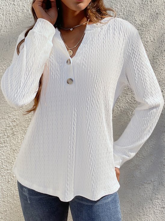 Chemises Femmes Décontracté Plain Printemps / Automne Jacquard Boutonné Micro-élasticité Manches Longues Régulier Droit