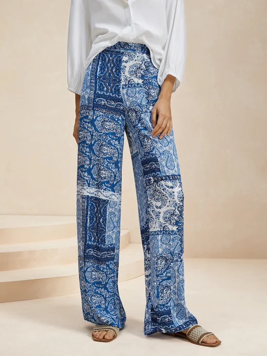 Pantalons Femmes Décontracté Ethnique Printemps / Automne Polyester Naturel Fête Pantalons à Jambe Large Long Régulier