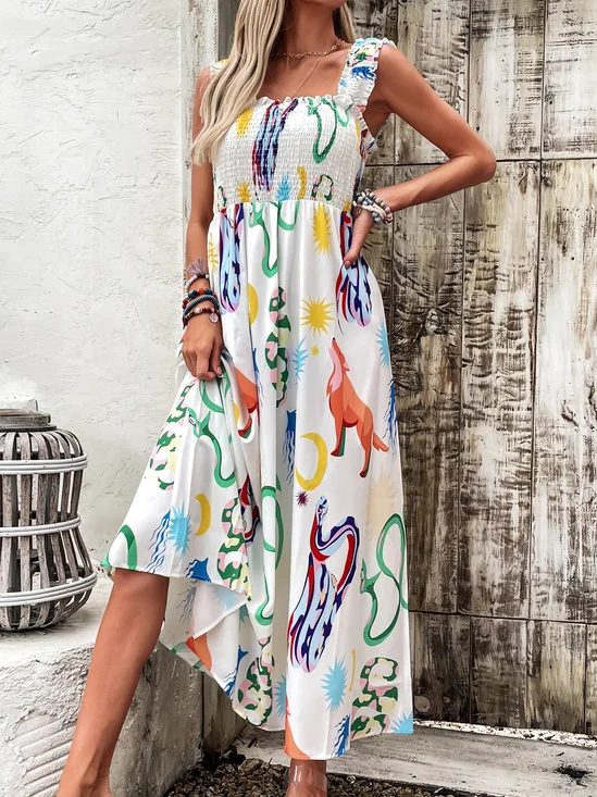 Femmes Géométrique Blanc à Bretelles Confortable Brouiller Robe Maxi Vacances