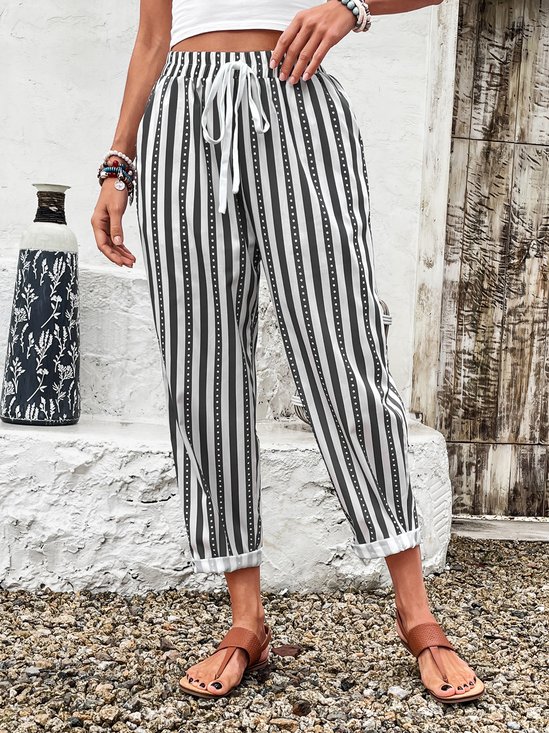 Pantalons Femmes Rayé Décontracté Printemps / Automne Coton Aucune élasticité Quotidien Droit Régulier Poche Couture