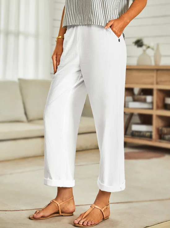 Pantalon décontracté femme décontracté été solide sans élasticité Date pantalon droit ample nouvelle couleur unie H-Line