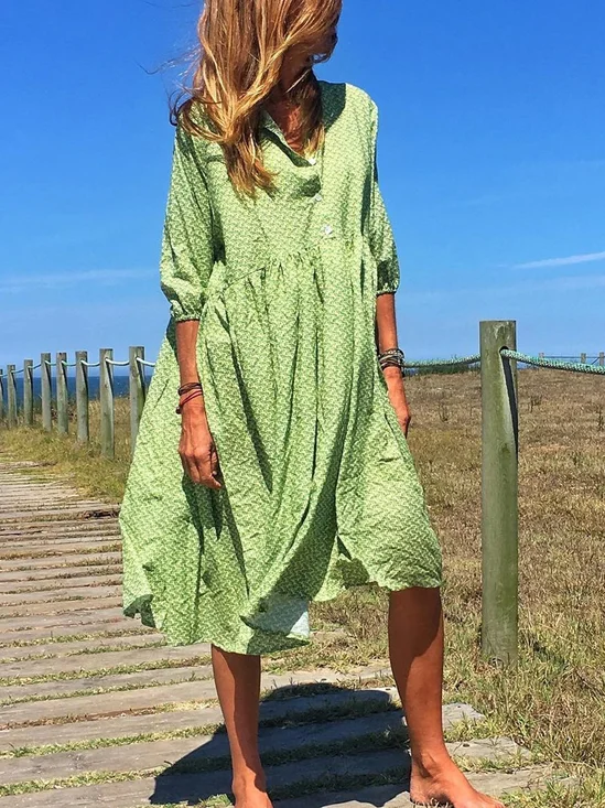Robe de Grande Taille Mi-longue Élégante Décontractée à Col en V