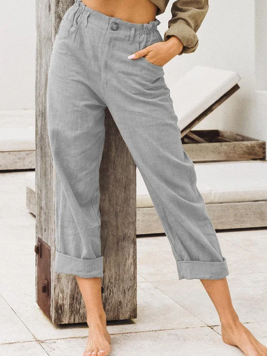 Pantalons Décontractés Simples en Coton et Lin