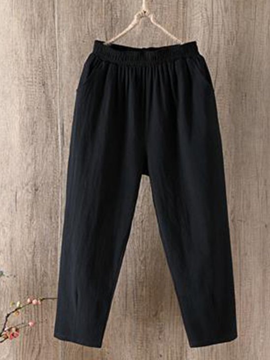 Pantalon Femme Décontraté Lin Coton Unicolores Ample Été Confortable