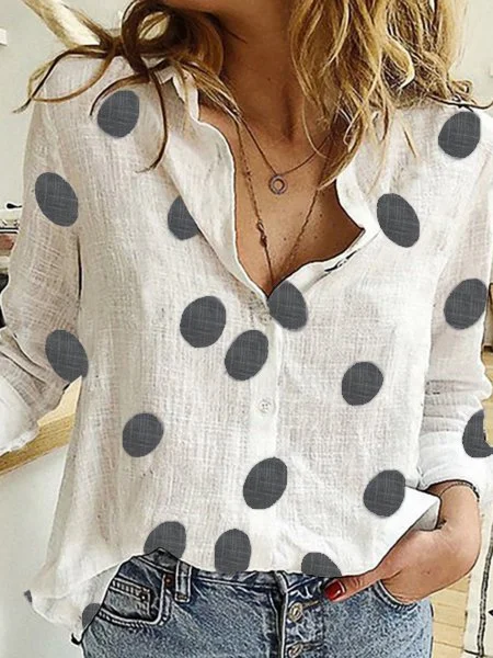 Blanc Décontracté Imprimé Pois Polka Blouse