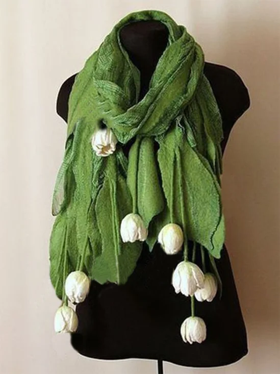 Écharpe pour femme Décontracté Hiver  tulipes 3D en soie