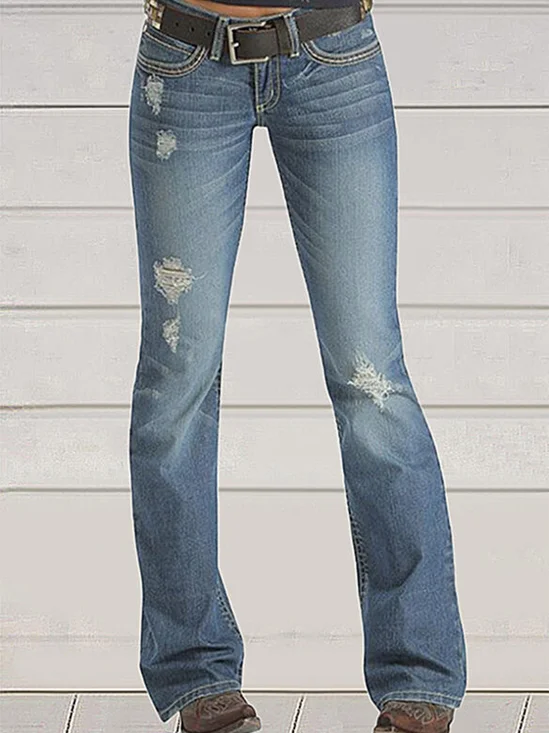 Jeans Casual Plain All Season Mid-weight Micro-élasticité Date Fit Denim Long pour femme