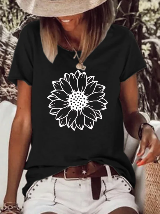 T-shirts Femmes Décontracté Imprimé de Lettre Été Polyester Poids Moyen Manches Courtes Ample Régulier Droit