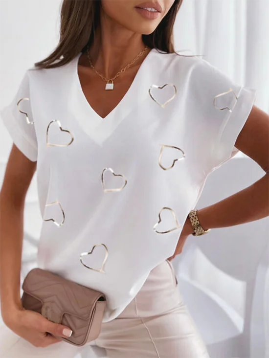 Cœur Manches Courtes Col V Blouses & Tops Décontractés