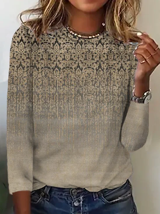 de Grande Taille Imprimé Manches Longues Décontracté T-shirt