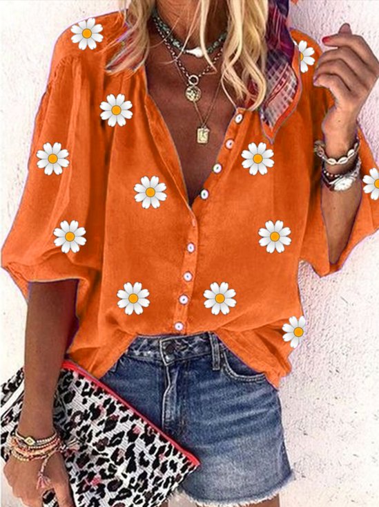 Chemisier Femme Casual Automne Daisy Col V Léger Aucune élasticité Trois Quarts Régulier H-Line
