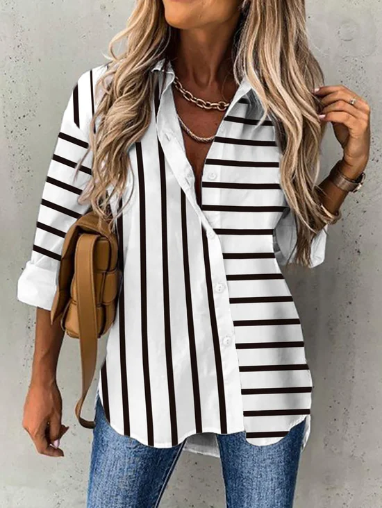 Chemisier Rayé Décontracté Automne Polyester Quotidien Ample Normal Ligne en H Taille normale pour Femme