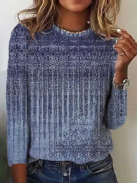 T-shirt Femmes Décontracté Ethnique Automne Quotidien Ample Jersey Meilleure vente Manches Longues Droit