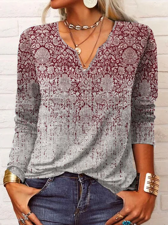 T-Chemise Décontracté Ethnique Automne Micro-Élasticité Quotidien Ample Jersey Régulier H-ligne pour Femmes
