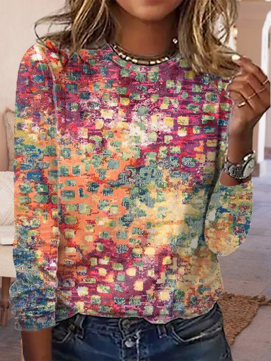 T-Chemise Femmes Décontracté Abstrait Automne Micro-Élasticité Quotidien Jersey Meilleure vente Col Rond Régulier
