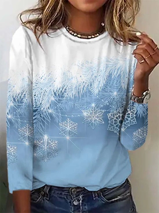 T-Chemise Décontracté Automne Noël Micro-Élasticité Ample Noël Col Rond H-ligne Régulier pour Femmes