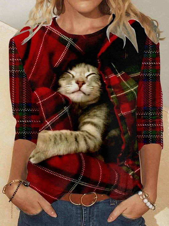 Blouses Femmes Décontracté Printemps / Automne Noël Polyester Manches Longues Col Rond Régulier Droit Régulier
