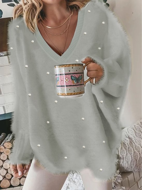 pull tout doux femme Plain Hiver Col V Manches Longues Femmes