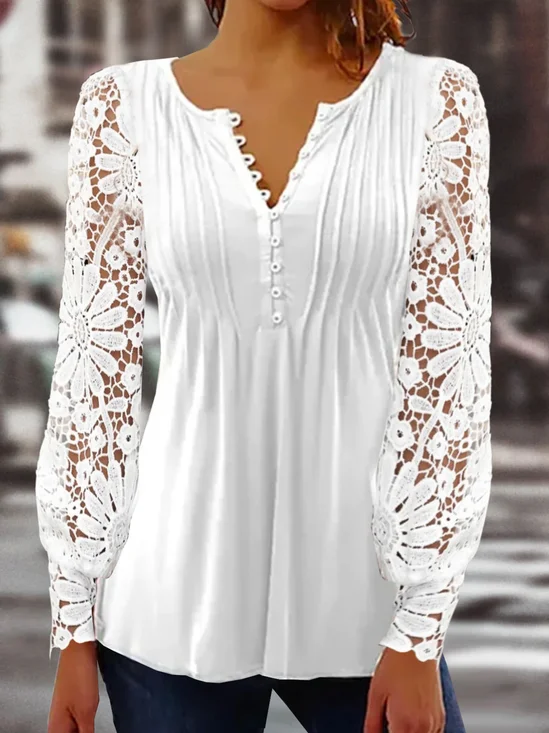 Chemises Femmes Décontracté Plain Printemps / Automne Quotidien Évidé Ample Jersey Entaillé Trapèze